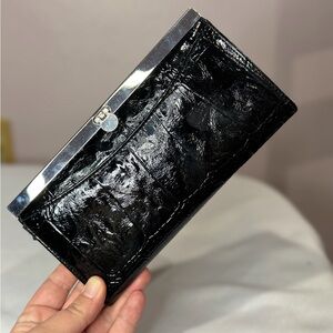 Chic Black Leather Wallet with Silver Accents